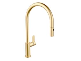 Hero - Nobili Flag Gooseneck Pull Out Sink Mixer Tap Brushed Brass (4 Star)