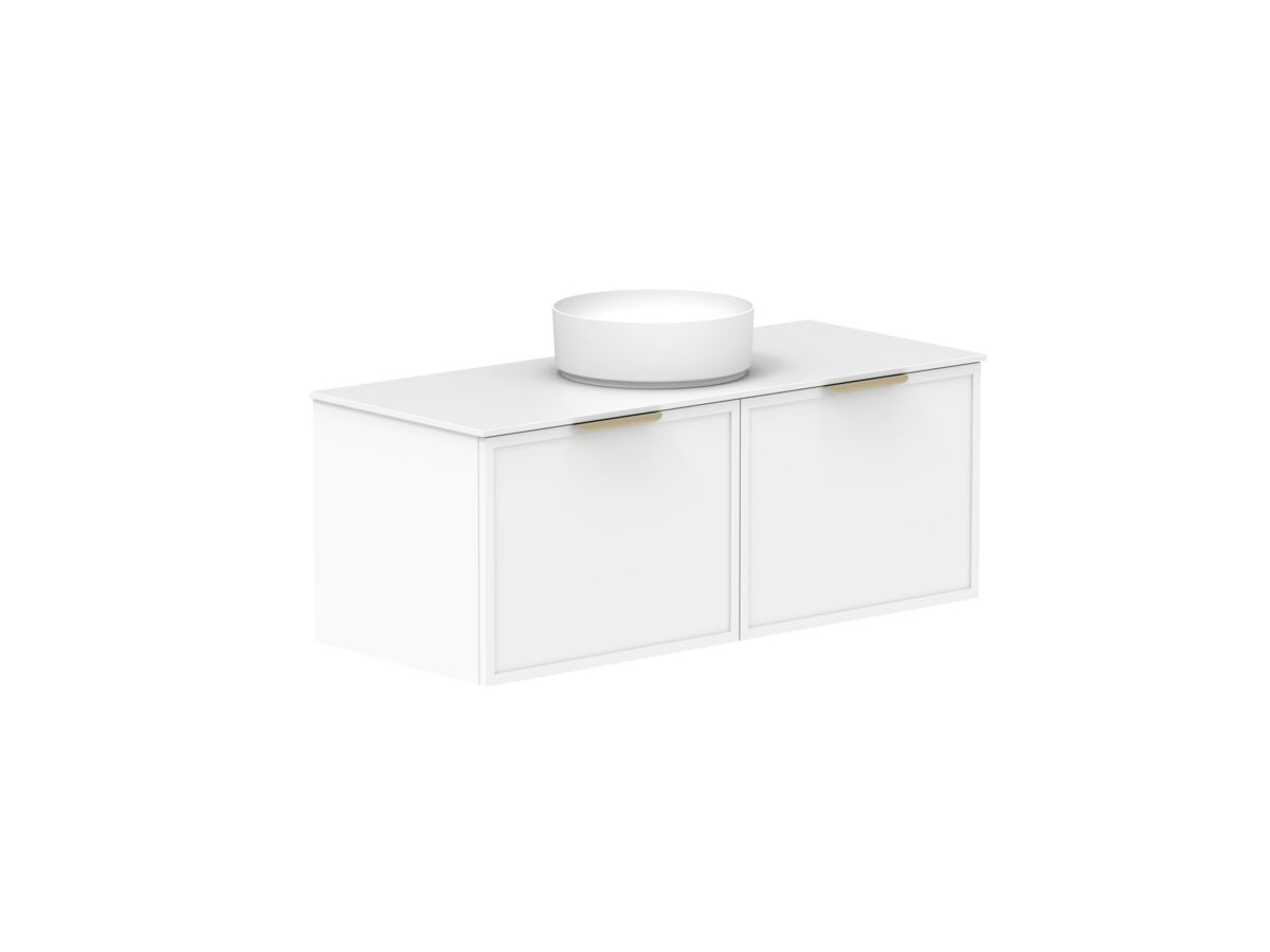 Supporting Image - Kado Lux Slim All Drawer 1200mm Wall Hung Vanity with Centre Basin Durasein 12mm Top Matte White