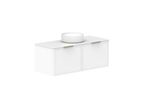 Supporting Image - Kado Lux Slim All Drawer 1200mm Wall Hung Vanity with Centre Basin Durasein 12mm Top Matte White