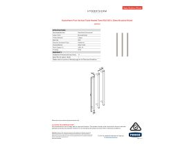 Specification Sheet - Hydrotherm Pure Vertical Triple Heated Towel Rail 900 x 38mm Brushed Nickel
