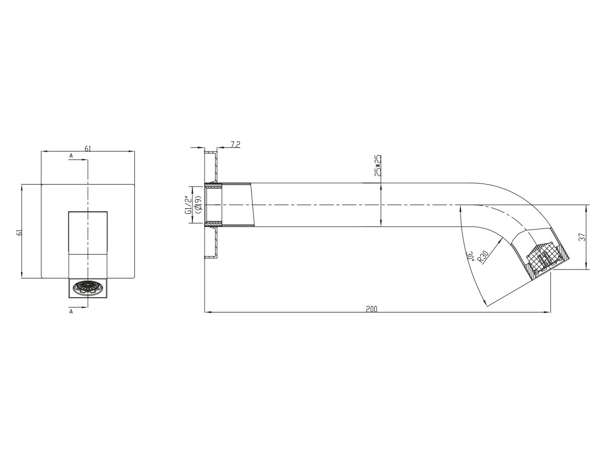 Mizu Bloc Bath Outlet 200mm Chrome