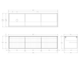 Technical Drawing - Kado Neue Fluted Square All Door 1800mm Wall Hung Vanity with Left Hand Basin Durasein 12mm Top
