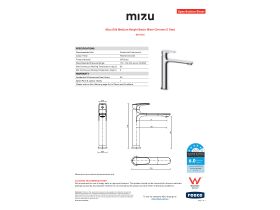 Specification Sheet - Mizu Silk Medium Height Basin Mixer Chrome (5 Star)
