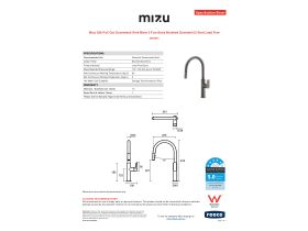 Specification Sheet - Mizu Silk Pull Out Gooseneck Sink Mixer 2 Functions Brushed Gunmetal (5 Star) Lead Free