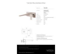 Specification Sheet - Voda Tide Wall Basin Mixer Brushed Nickel PVD (4 Star) Lead Free