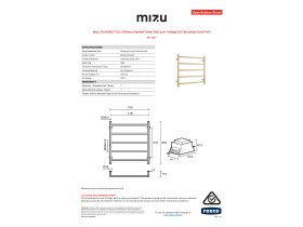 Specification Sheet - Mizu Drift MK2 750 x 800mm Heated Towel Rail Low Voltage 24V Brushed Gold PVD