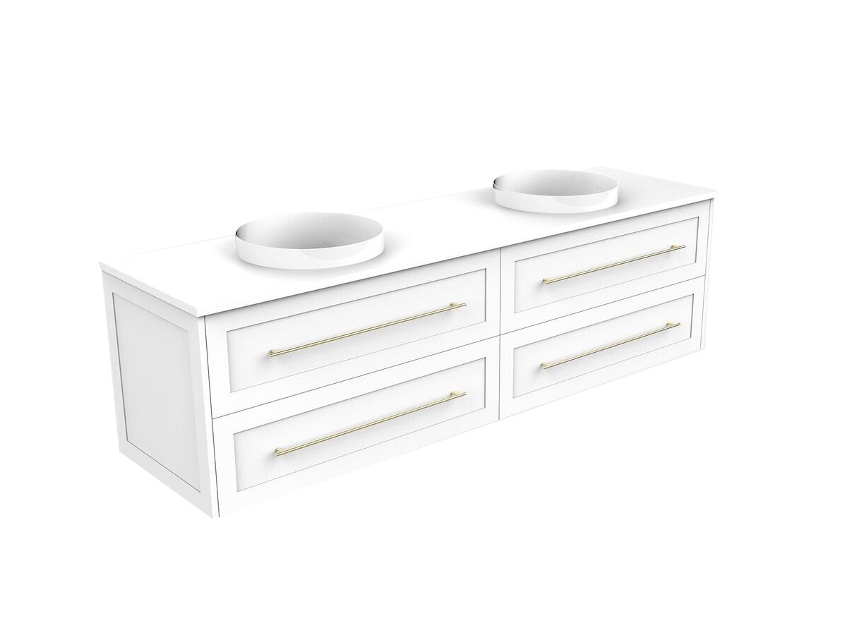 Supporting Image - Kado Lux All Drawer 1800mm Wall Hung Vanity Double Basin 20mm - White - Angle