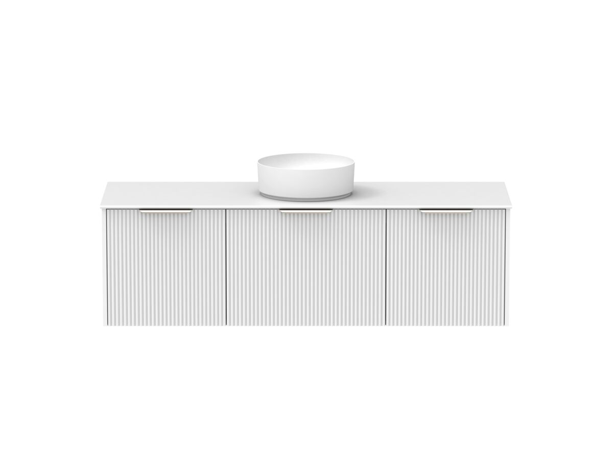 Supporting Image - Kado Neue Fluted Square All Drawer 1500mm Wall Hung Vanity with Centre Basin Durasein 12mm Top Ultra White