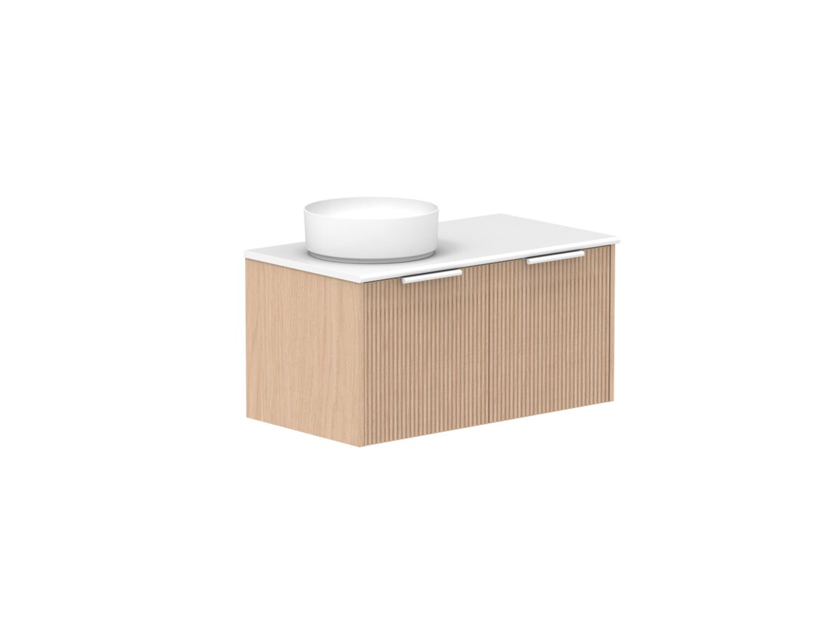 Supporting Image - Kado Neue Fluted Square 900mm Wall Hung Vanity with Left Basin 20mm Top Blonde Oak