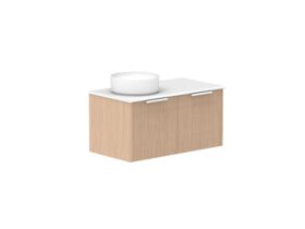 Supporting Image - Kado Neue Fluted Square 900mm Wall Hung Vanity with Left Basin 20mm Top Blonde Oak