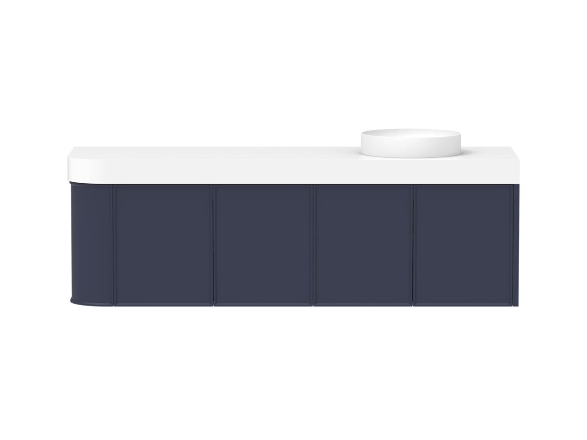 Hero - Kado Era Single Curve All Door 1650mm Wall Hung Vanity Right Hand Basin 90mm Durasein Top Royal Battle Blue