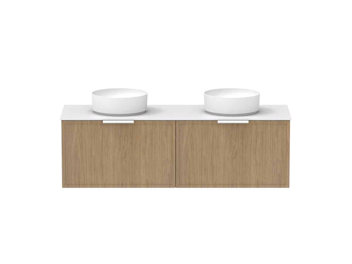 Supporting Image - Kado Lux Slim All Drawer 1500mm Wall Hung Vanity with Double Basin Durasein 12mm Top Boston Oak