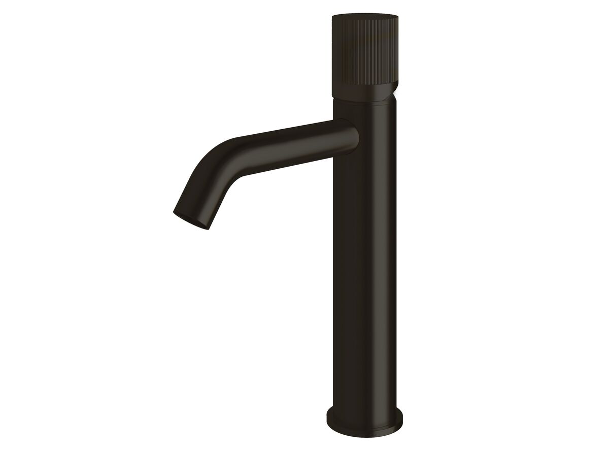 Sussex Pure Medium Height Basin Mixer Tap Curved Spout with Linear Textured Handle PVD Matte Black (5 Star)