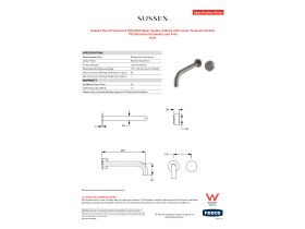 Specification Sheet - Sussex Pure Progressive Wall Bath Mixer System 250mm with Linear Textured Handles PVD Brushed Gunmetal Lead Free