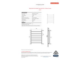 Specification Sheet - Hydrotherm Pure Heated Towel Rail 800 x 1100mm Chrome