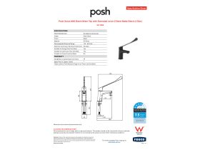 Specification Sheet - Posh Solus MK3 Basin Mixer Tap with Extended Lever 270mm Matte Black (4 Star)