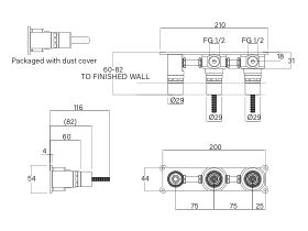 Supporting Technical Drawing - Faucet Strommen Vara Wall Hostess System Right Hand Inwall Body Lead Free