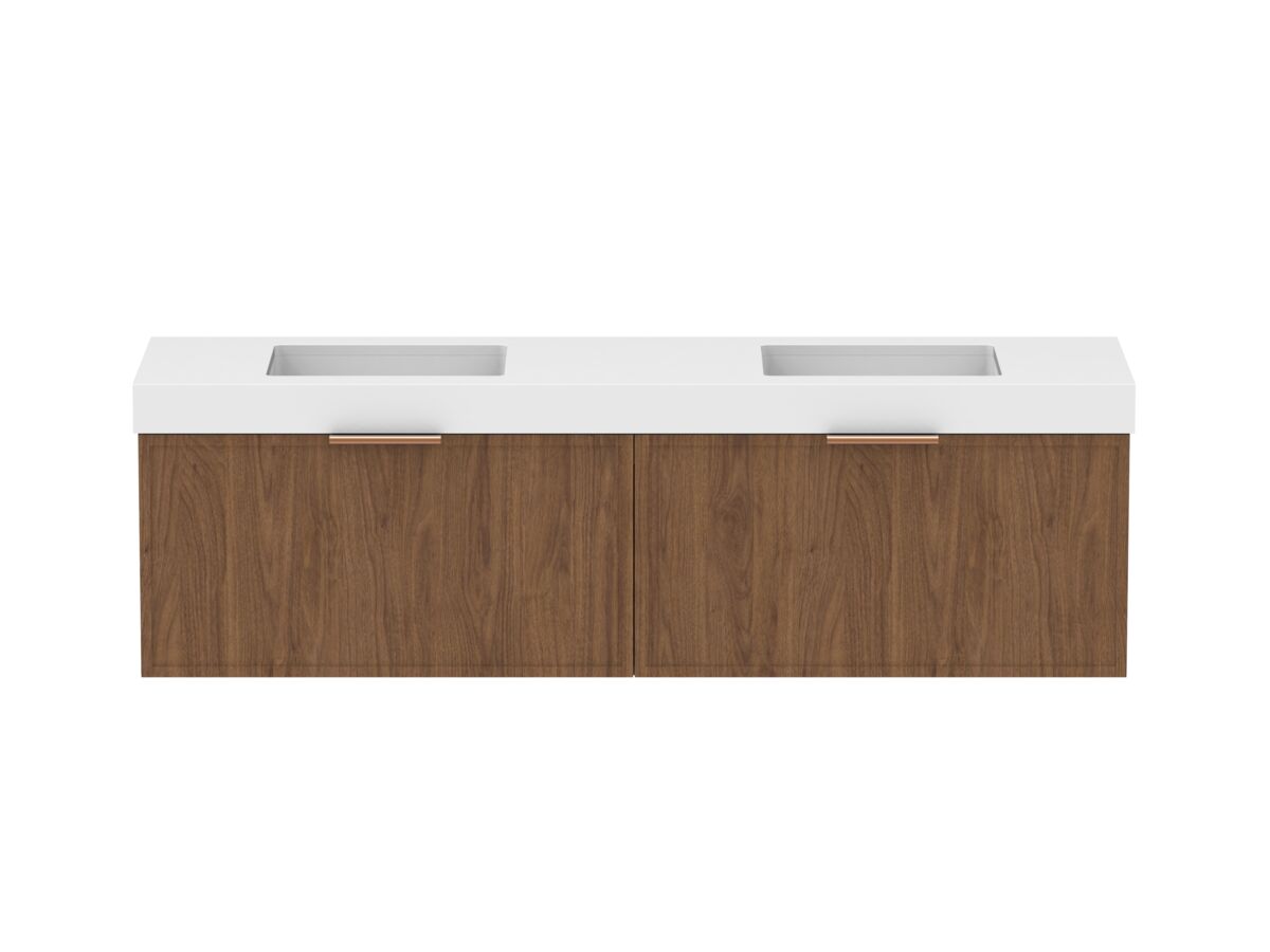 Supporting Image - Kado Lux Slim All Drawer 1800mm Wall Hung Vanity with Double Basin 90mm Top Florentine Walnut