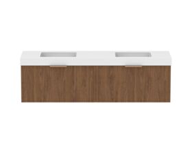Supporting Image - Kado Lux Slim All Drawer 1800mm Wall Hung Vanity with Double Basin 90mm Top Florentine Walnut