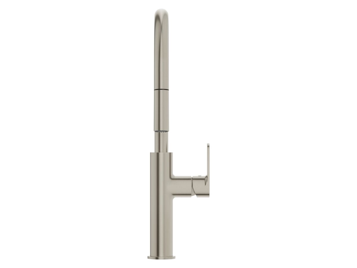 Supporting Image 2 - Mizu Soothe MK2 Gooseneck Pull Out Sink Mixer Curved Brushed Nickel (5 Star) Lead Free - Front