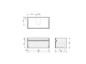 Technical Drawing - Posh Domaine Single 900 Wall Hung Ceramic Top