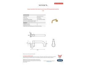 Specification Sheet - Sussex Scala Bath Outlet Swivel Curved 210mm PVD Brushed Gold Lead Free
