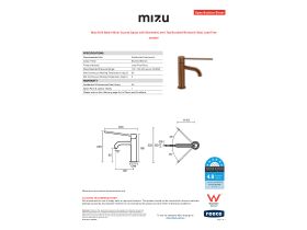 Specification Sheet - Mizu Drift Basin Mixer Curved Spout with Extended Lever Tap Brushed Bronze (6 Star) Lead Free