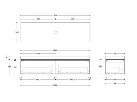 Technical Drawing - Posh Domaine 1800mm Wall Hung Vanity Unit All-Drawer Single Bowl 90mm Top