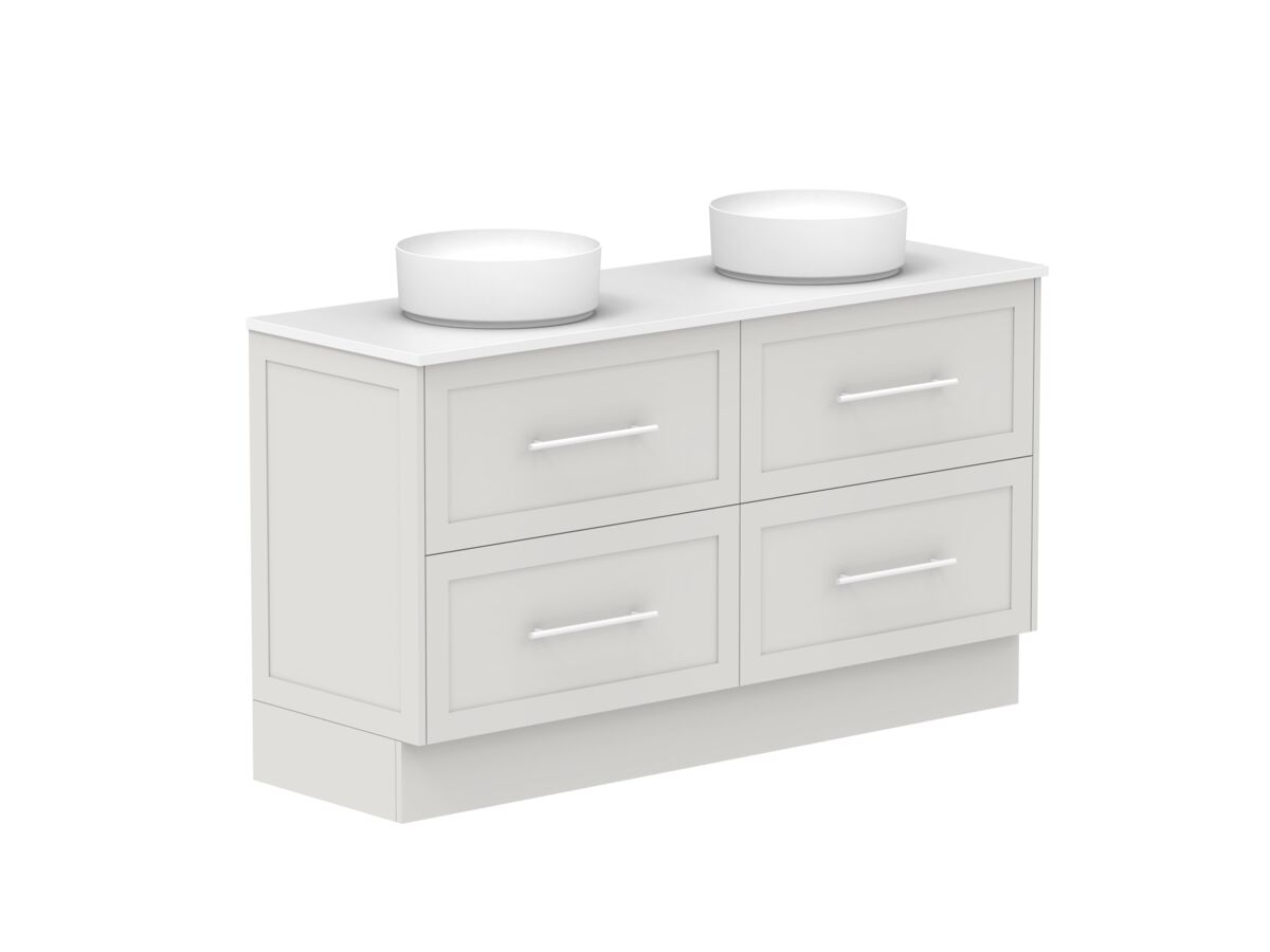 Supporting Image - Kado Lux All Drawer 1500mm Floor Mounted Vanity Double Basin 20mm - Feather Grey - Angle