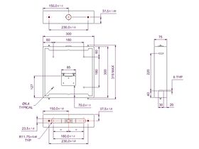 Technical Drawing - Tomson Thermostatic Mixing Valve T160 Stainless Steel Recess Box Only