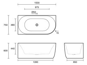Posh Solus Back To Corner Freestanding Bath 1500mm Left Corner White
