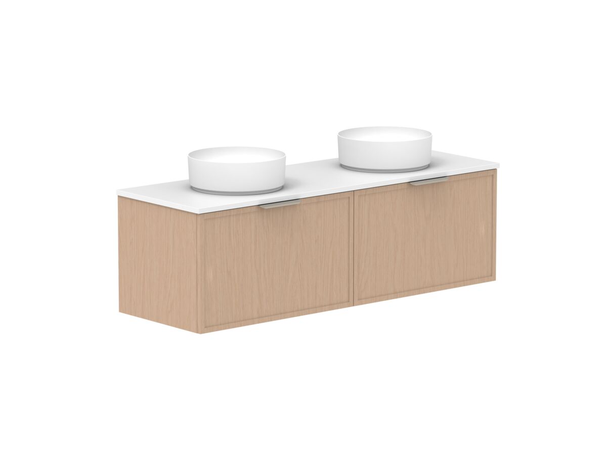 Supporting Image - Kado Lux Slim All Drawer 1500mm Wall Hung Vanity with Double Basin 20mm Top Blonde Oak