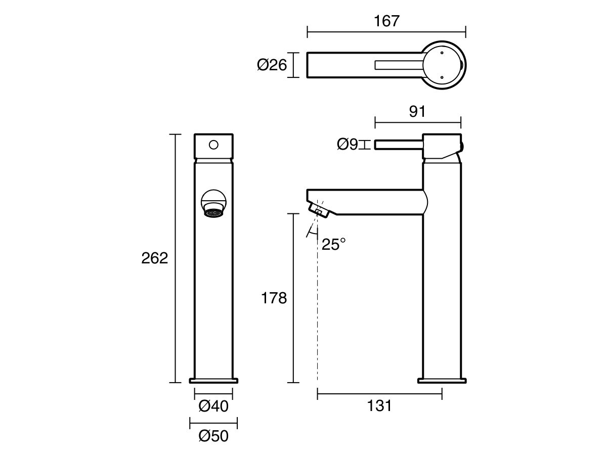 Technical Drawing - Posh Bristol Pin Extended Basin Mixer Tap (5 Star) Lead Free