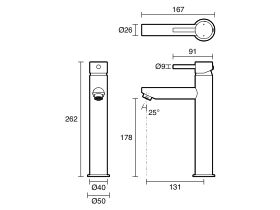 Technical Drawing - Posh Bristol Pin Extended Basin Mixer Tap (5 Star) Lead Free
