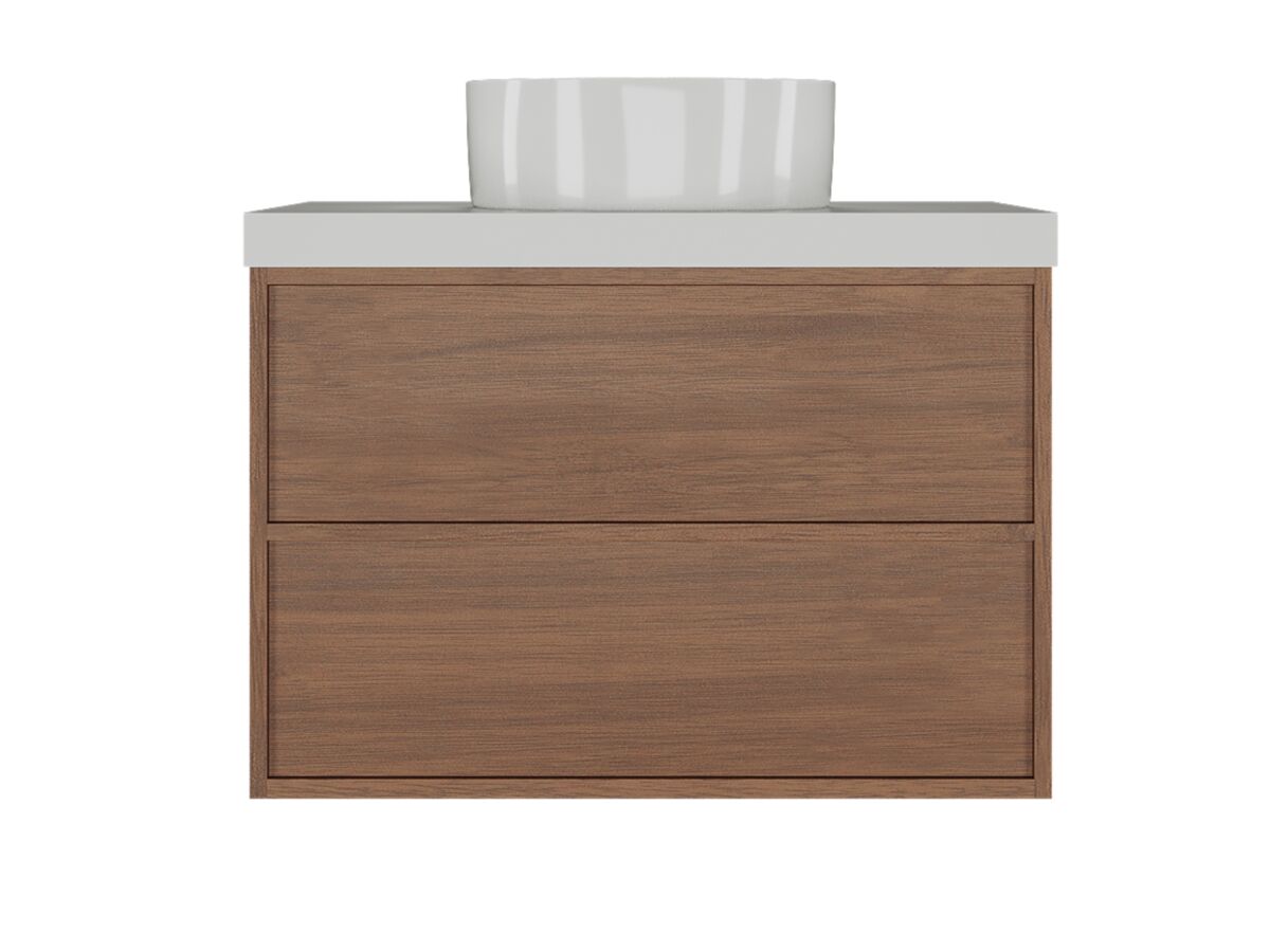 Supporting Image - Kado Aspect Wall Hung Vanity Unit 750mm 2 Drawer Caesarstone Mineral 50mm Top - Florentine Walnut