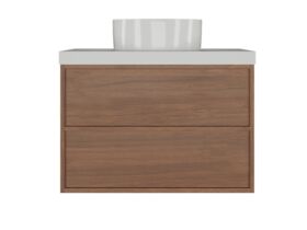 Supporting Image - Kado Aspect Wall Hung Vanity Unit 750mm 2 Drawer Caesarstone Mineral 50mm Top - Florentine Walnut