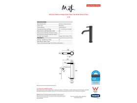 Specification Sheet - Milli Etch Medium Height Basin Mixer Tap Matte Black (6 Star)