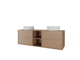 Supporting Image - Kado Aspect 1500mm Wall Hung Vanity Unit with Shelf Double Bowl Timber Top - Boston Oak