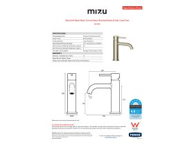 Specification Sheet - Mizu Drift Basin Mixer Curved Spout Brushed Brass (6 Star) Lead Free