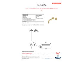 Specification Sheet - Sussex Pure Elemental Progressive Bath Mixer System 250mm PVD Brushed Gold
