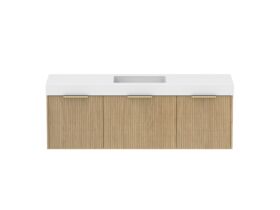 Supporting Image - Kado Neue Fluted Square All Drawer 1500mm Wall Hung Vanity with Centre Basin 90mm Top Boston Oak