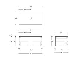 Technical Drawing - Posh Domaine 900mm Wall Hung Vanity Unit All-Drawer 90mm Top