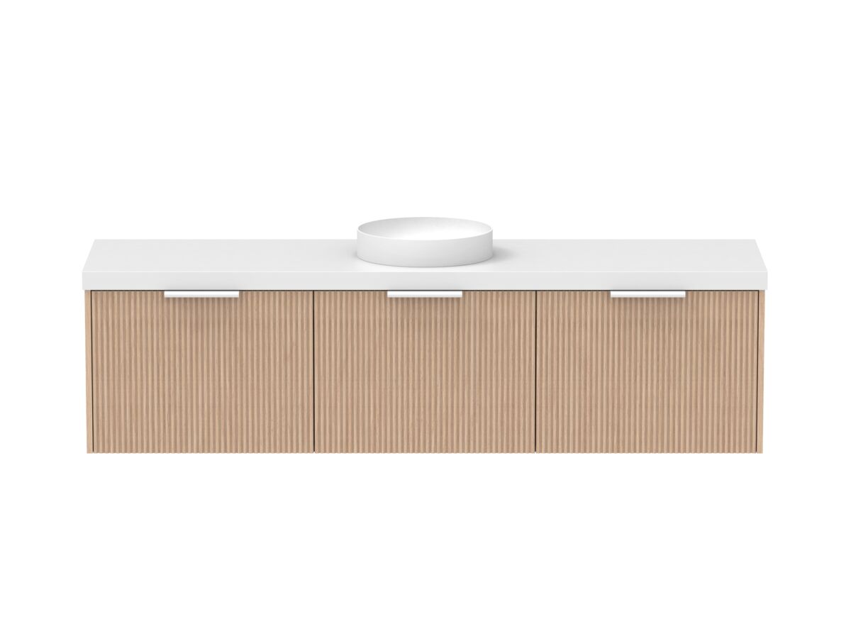 Supporting Image - Kado Neue Fluted Square All Drawer 1800mm Wall Hung Vanity with Centre Basin 50mm Top Blonde Oak