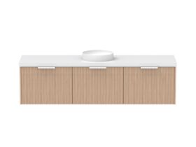 Supporting Image - Kado Neue Fluted Square All Drawer 1800mm Wall Hung Vanity with Centre Basin 50mm Top Blonde Oak