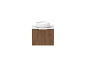 Supporting Image - Kado Lux Slim All Drawer 600mm Wall Hung Vanity with Centre Basin Durasein 12mm Top Florentine Walnut