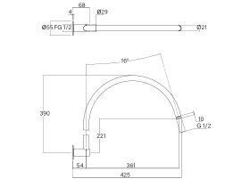 Technical Drawing - Faucet Strommen Vara Wall Gooseneck Shower Arm