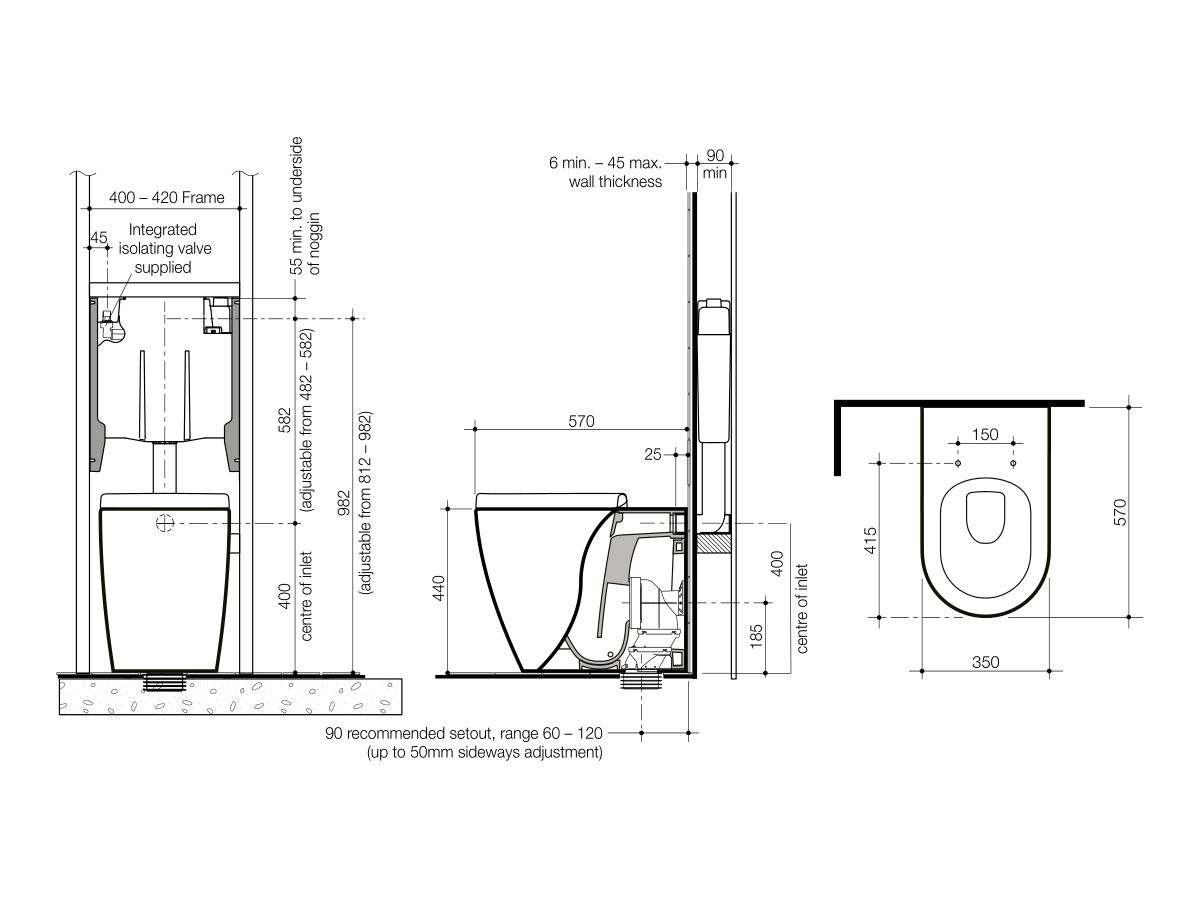 Forma Invisi Back to wall Toilet Suite with Adjustable Flush Pipe Less Buttons White (4 Star)