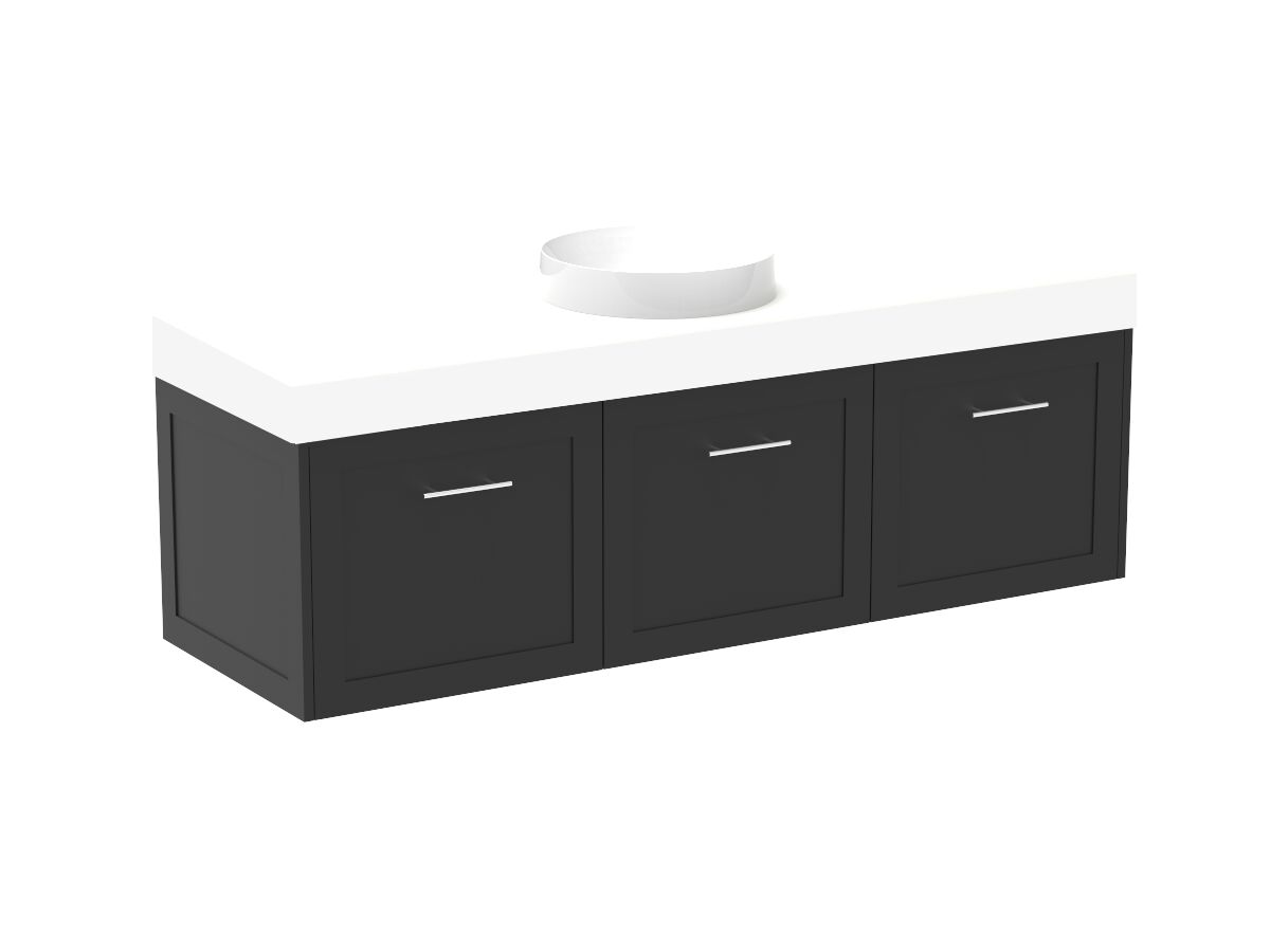Supporting Image - Kado Lux All Door 1500mm Wall Hung Vanity Centre Basin 90mm - Black - Angle