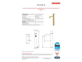 Specification Sheet - Sussex Pure Extended Basin Mixer Curved with Diamond Textured Handles PVD Brushed Gold (5 Star) Lead Free
