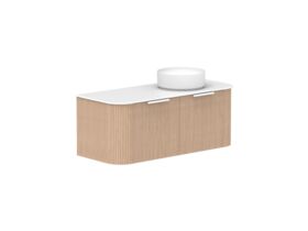 Supporting Image 2- Kado Neue Fluted Double Curve All Drawer 1200 Wall Hung Vanity with Right Hand Basin Durasein 12mm Top Blonde Oak